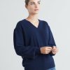 Women Loop Cashmere | Cashmere V Neck Sweater In Midnight Blue