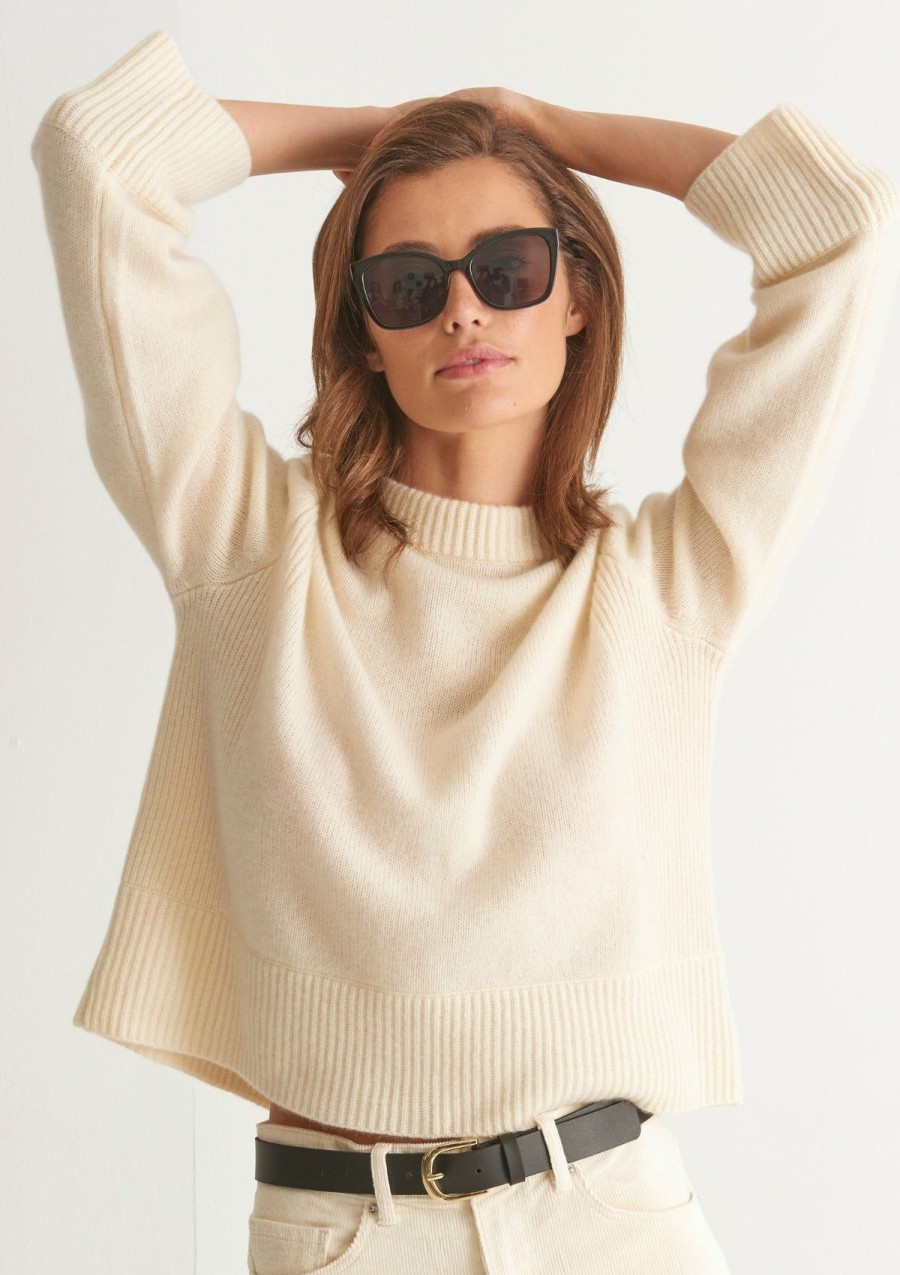 Women Loop Cashmere | Cropped Cashmere Sweatshirt In Natural White