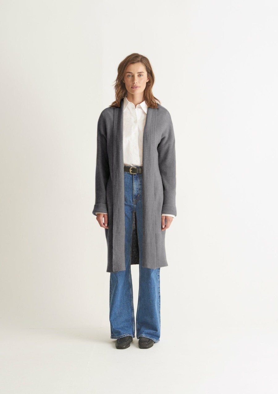 Women Loop Cashmere | Cashmere Edge To Edge Cardigan In Pewter Grey