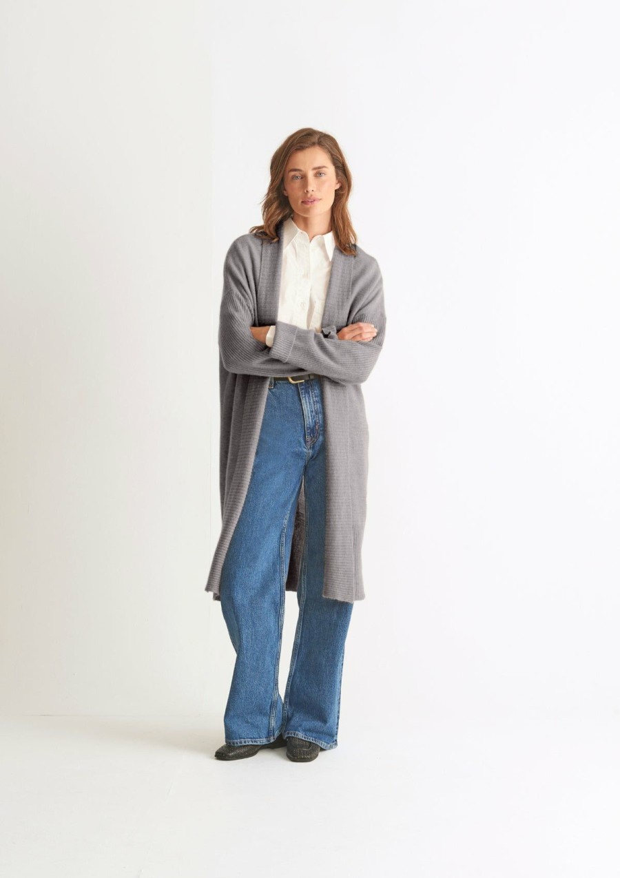 Women Loop Cashmere | Cashmere Edge To Edge Cardigan In Pewter Grey