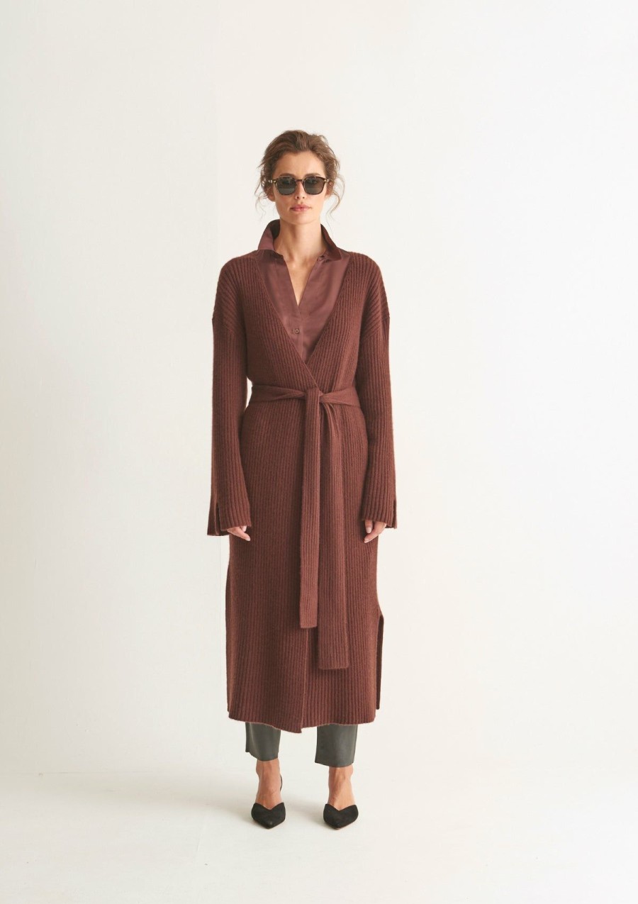 Women Loop Cashmere | Longline Cashmere Belted Cardigan In Java Brown