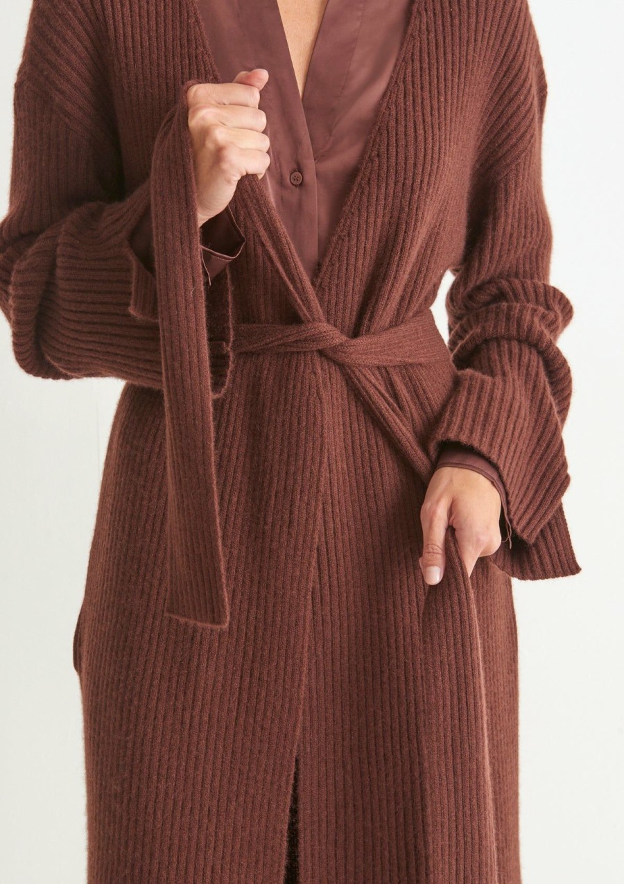 Women Loop Cashmere | Longline Cashmere Belted Cardigan In Java Brown