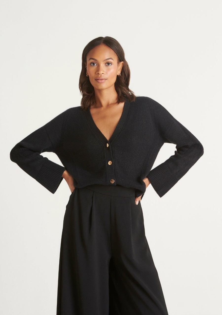 Women Loop Cashmere | Lofty Cashmere Cardigan In Black Sparkle