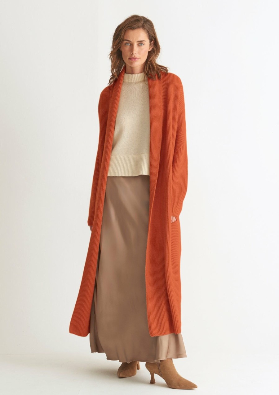 Women Loop Cashmere | Ribbed Cashmere Coatigan In Ginger