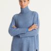 Women Loop Cashmere | Contrast Trim Polo Neck Sweater In Baltic Blue/Klein Blue