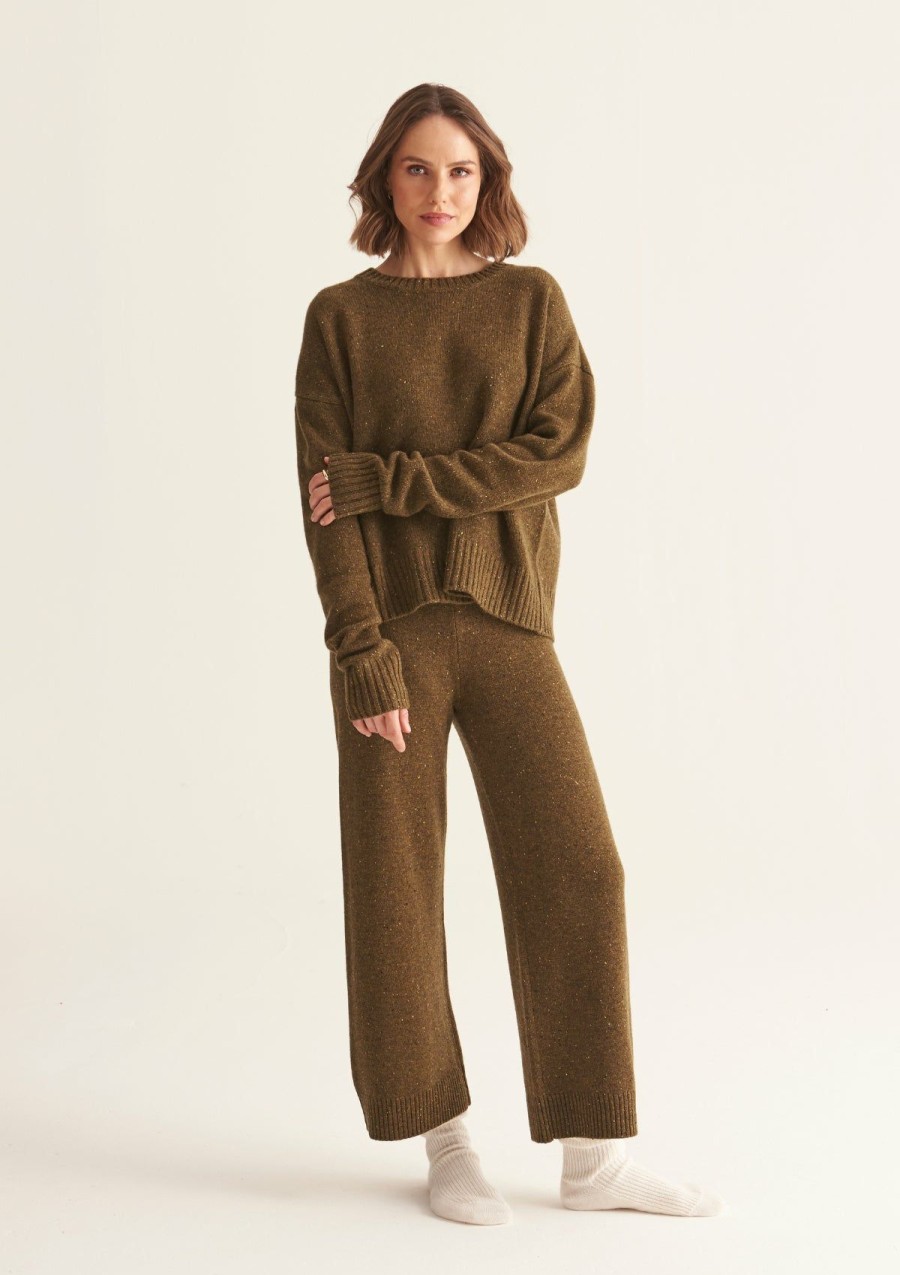 Women Loop Cashmere | Donegal Knit Joggers In Moss Green