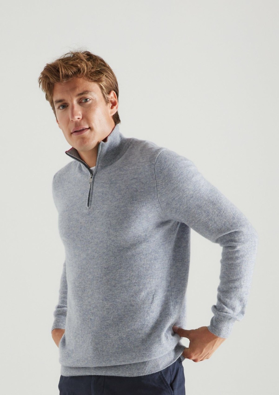 Men Loop Cashmere | Mens Cashmere Half Zip Sweater In Quarry Grey