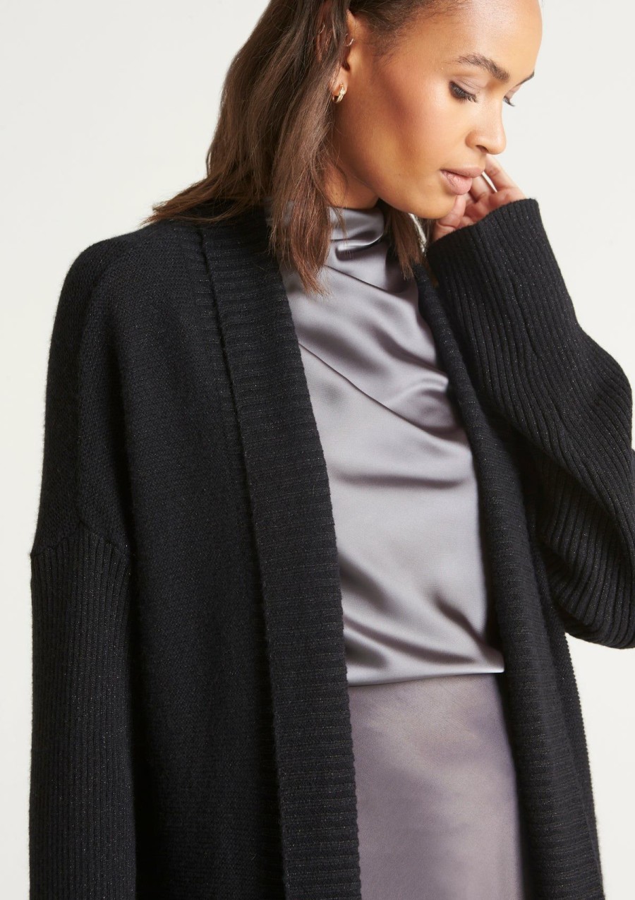 Women Loop Cashmere | Cashmere Edge To Edge Cardigan In Black Sparkle