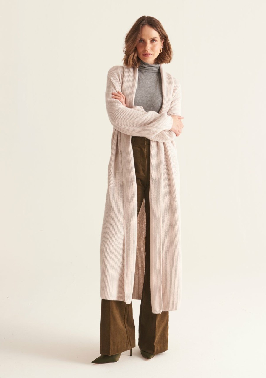 Women Loop Cashmere | Ribbed Cashmere Coatigan In Ballet Pink