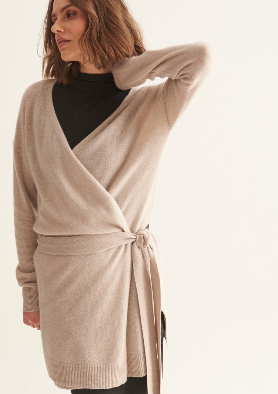 Women Loop Cashmere | Cashmere Wrap Cardigan In Jute