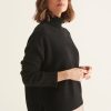 Women Loop Cashmere | Ribbed Trim Polo Sweater In Black