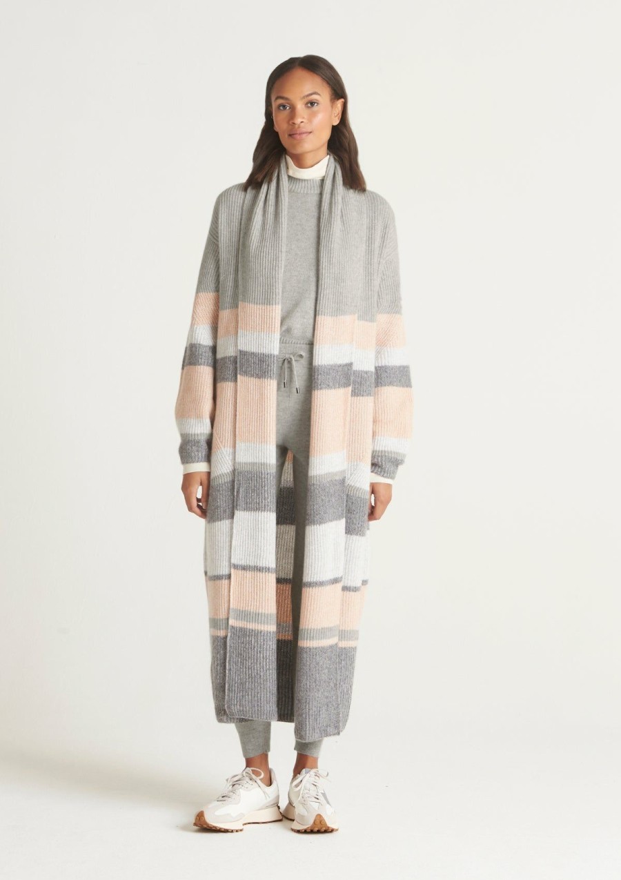 Women Loop Cashmere | Ribbed Cashmere Coatigan In Striped