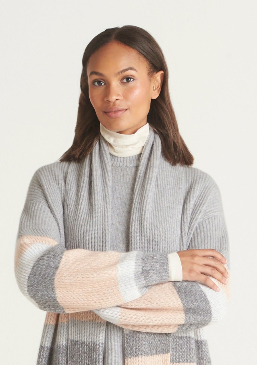 Women Loop Cashmere | Ribbed Cashmere Coatigan In Striped