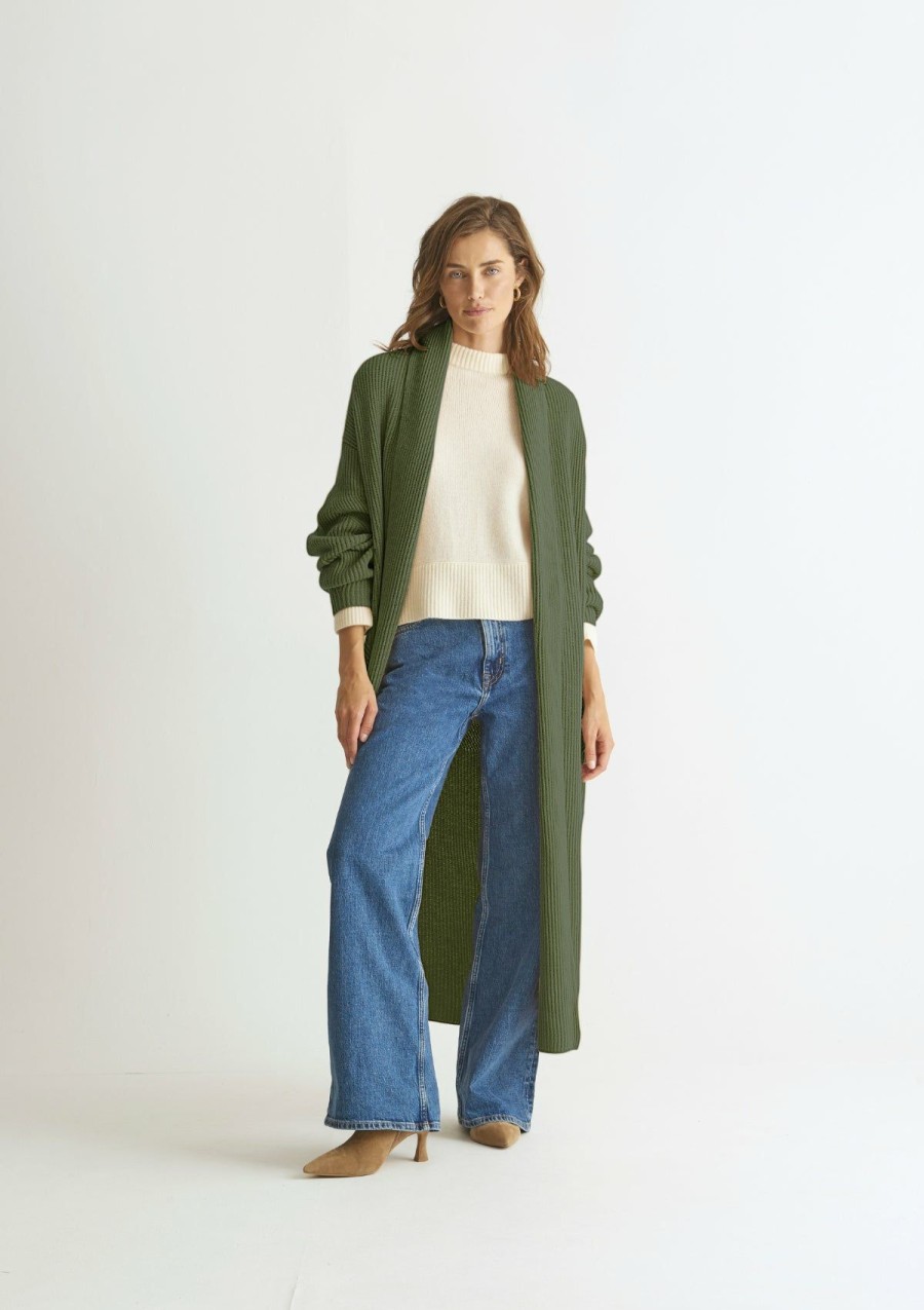 Women Loop Cashmere | Ribbed Cashmere Coatigan In Cypress Green