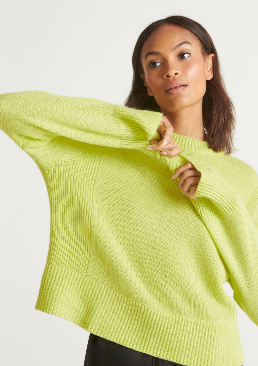 Women Loop Cashmere | Cropped Cashmere Sweatshirt In Lime Green