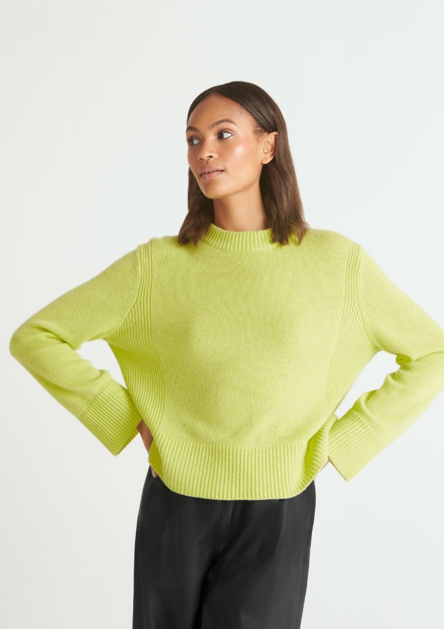 Women Loop Cashmere | Cropped Cashmere Sweatshirt In Lime Green