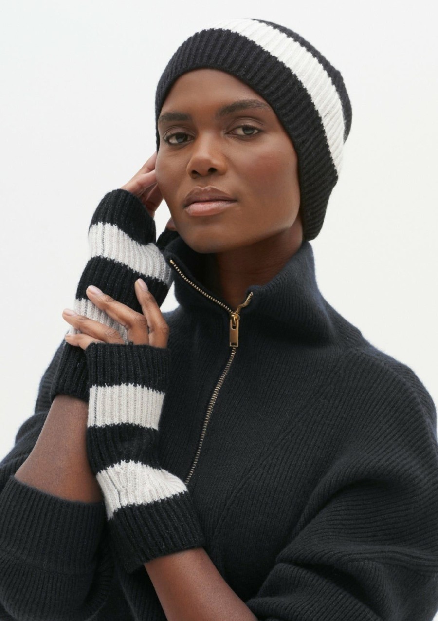 Accessories Loop Cashmere | Cashmere Mitt In Black Sparkle Stripe