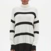 Women Loop Cashmere | Relaxed Polo Neck Cashmere Sweater In Black/Snow Stripe