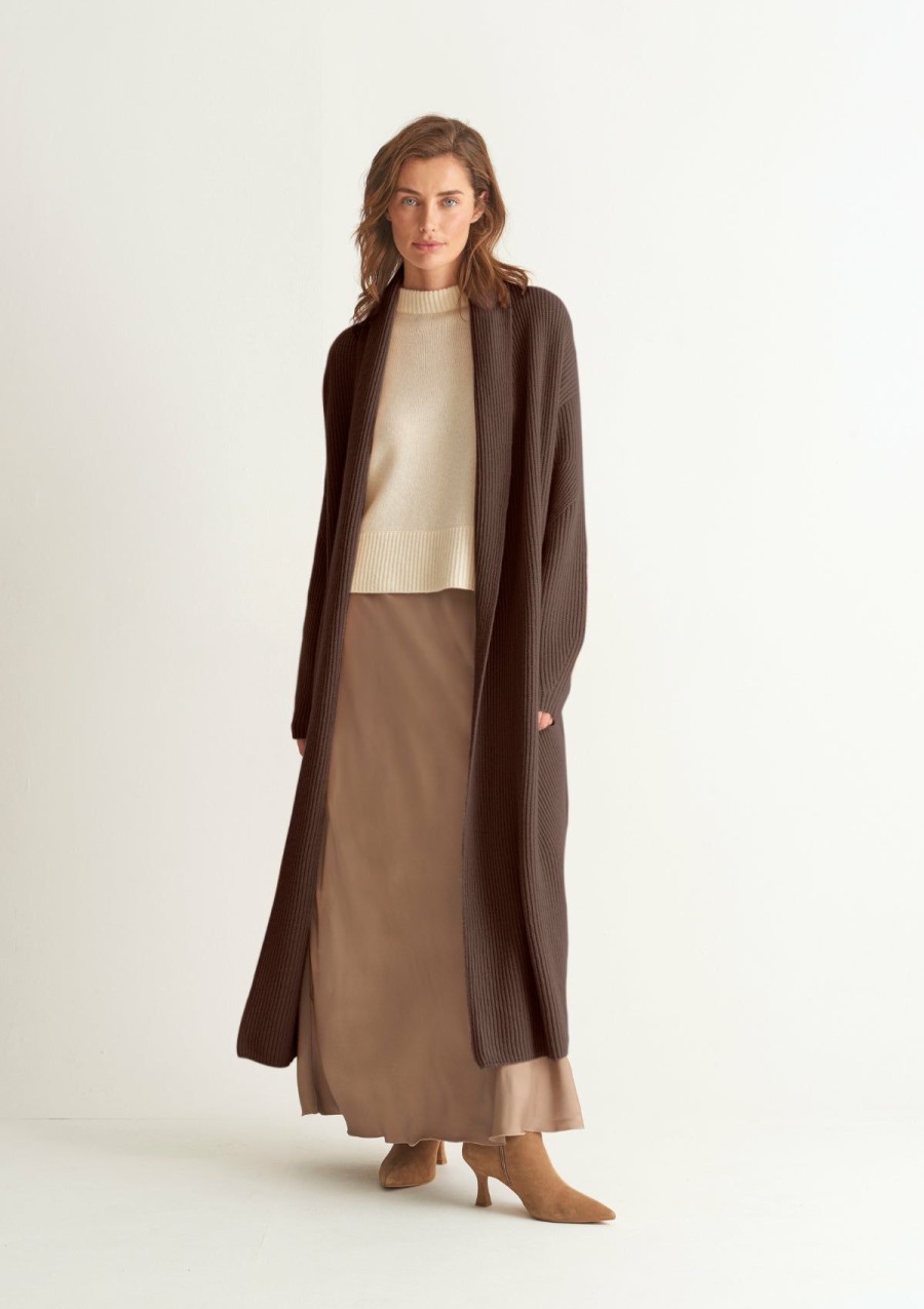 Women Loop Cashmere | Ribbed Cashmere Coatigan In Rye Brown