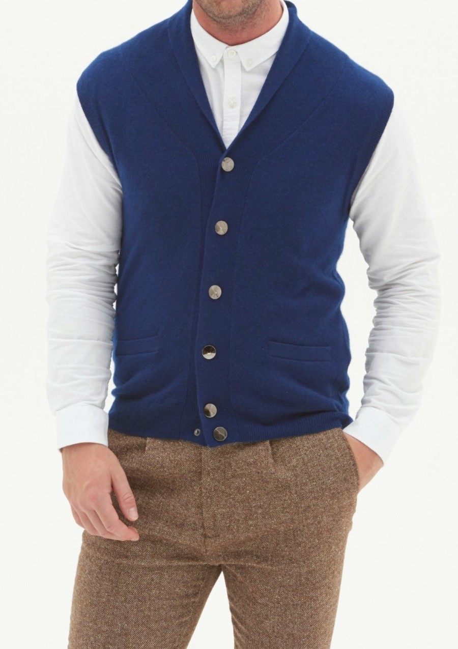 Men Loop Cashmere | Mens Cashmere Shawl Collar Waistcoat In Midnight