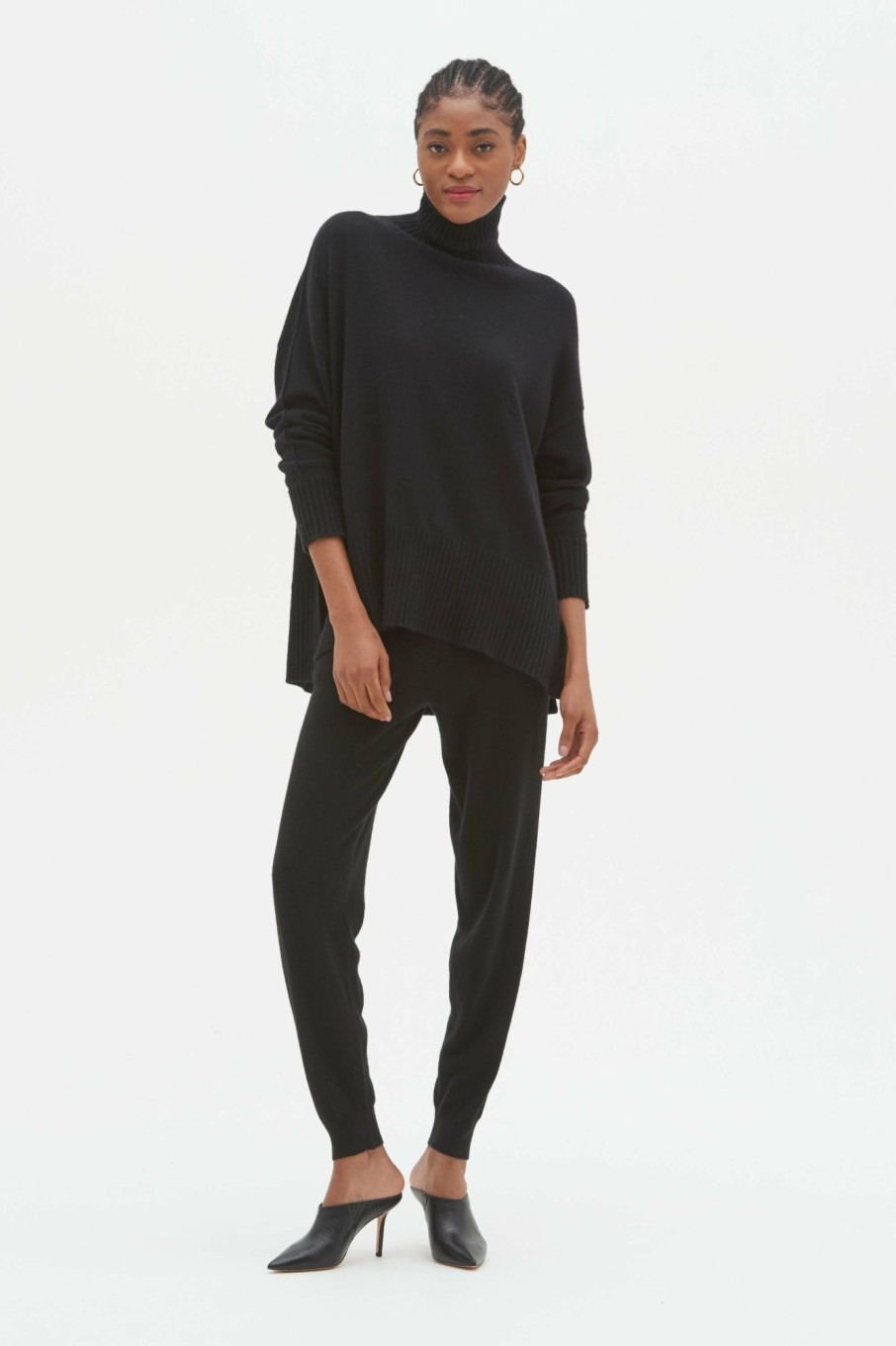 Women Loop Cashmere | Oversized Cashmere Polo Neck Sweater In Black