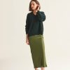 Women Loop Cashmere | Ribbed Trim Cable Cashmere V Neck Sweater In Bottle Green