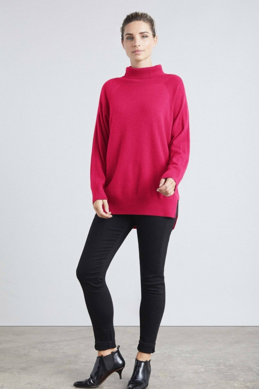 Women Loop Cashmere | Polo Neck Cashmere Sweater In Cherry