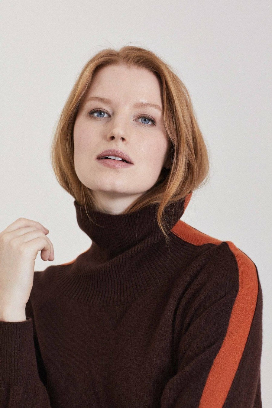 Women Loop Cashmere | Polo Neck Cashmere Sweater In Chocolate/Orange