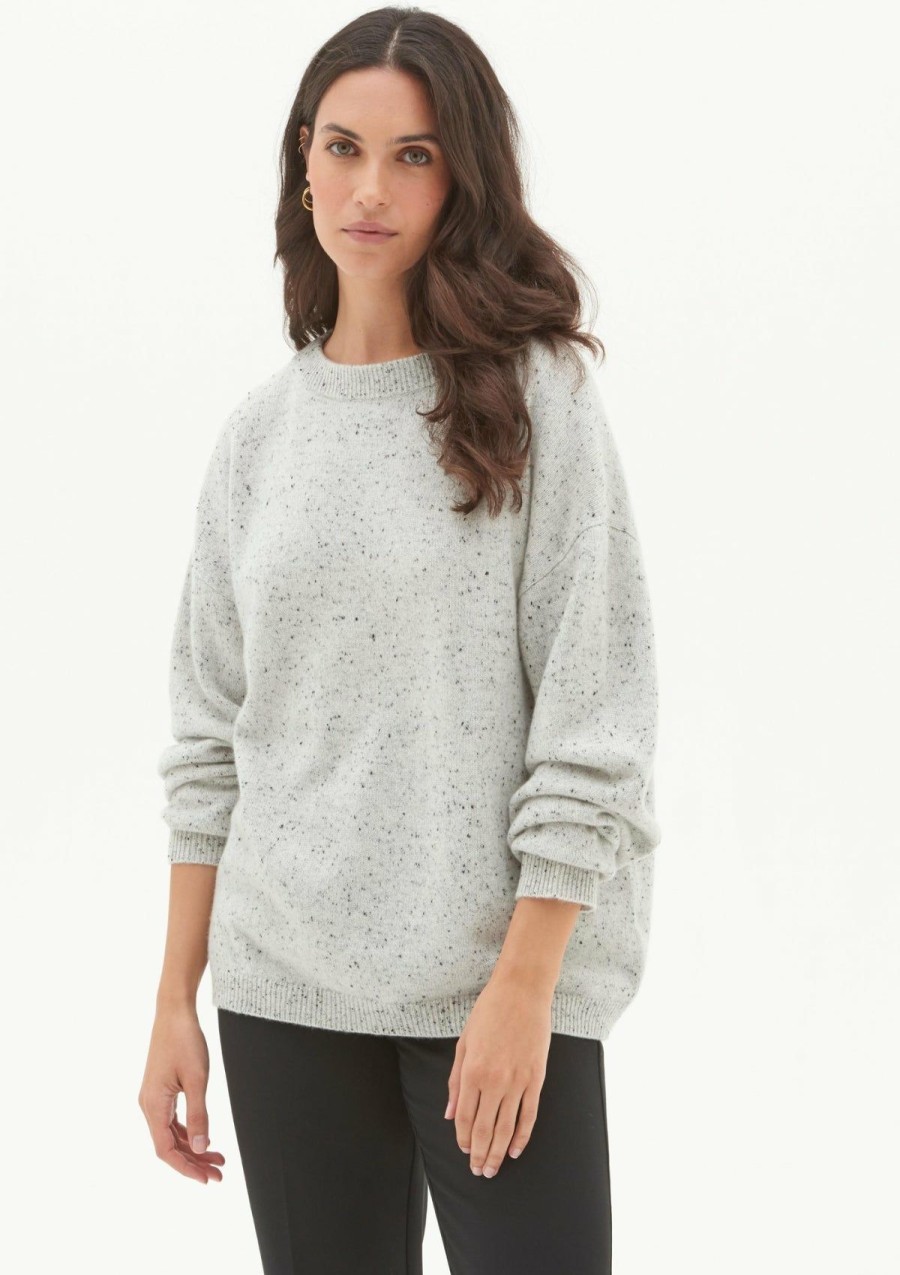 Women Loop Cashmere | Lofty Oversized Crew Neck Sweater In Frost Grey