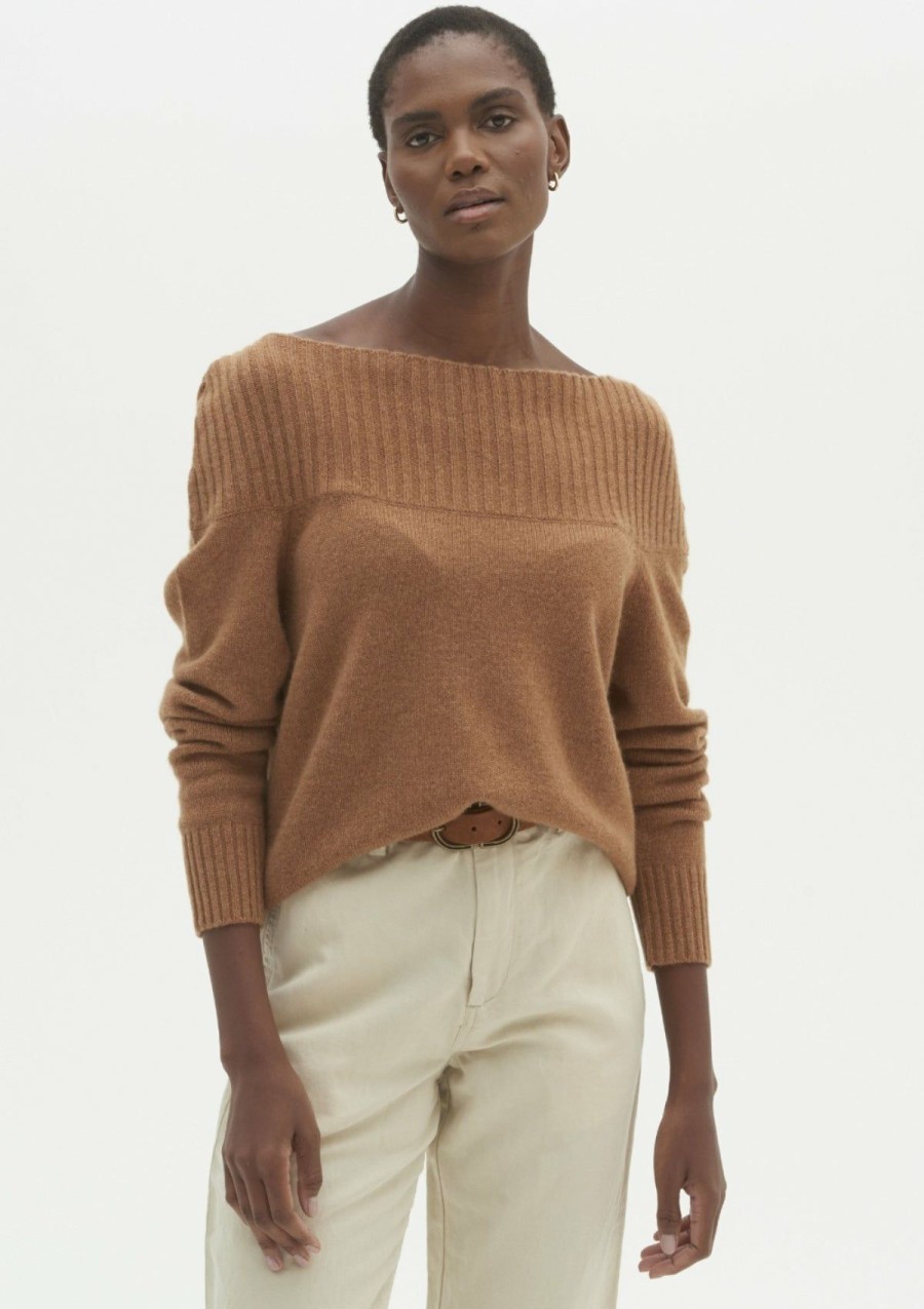 Women Loop Cashmere | Cashmere Boat Neck Sweater In Copper Sparkle