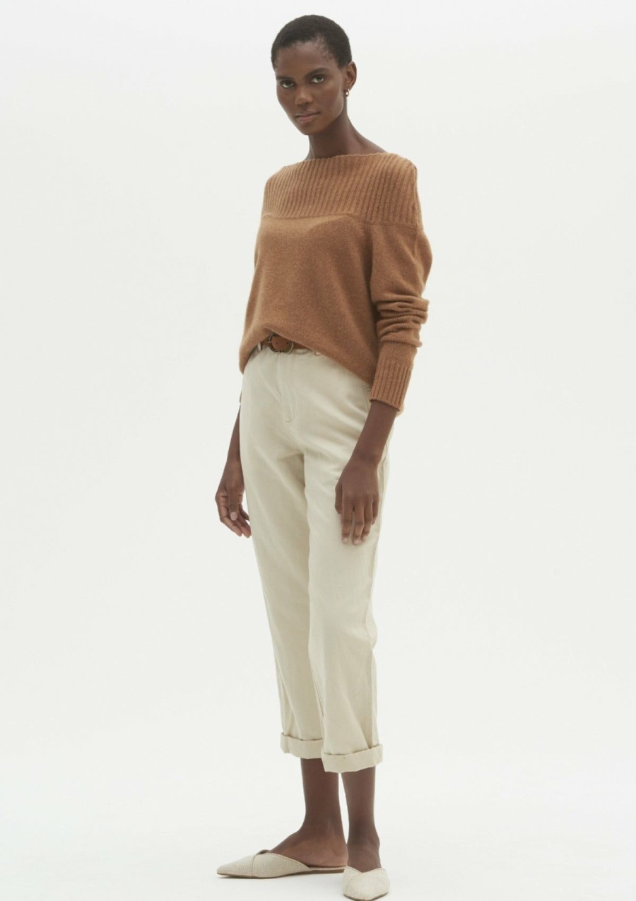 Women Loop Cashmere | Cashmere Boat Neck Sweater In Copper Sparkle