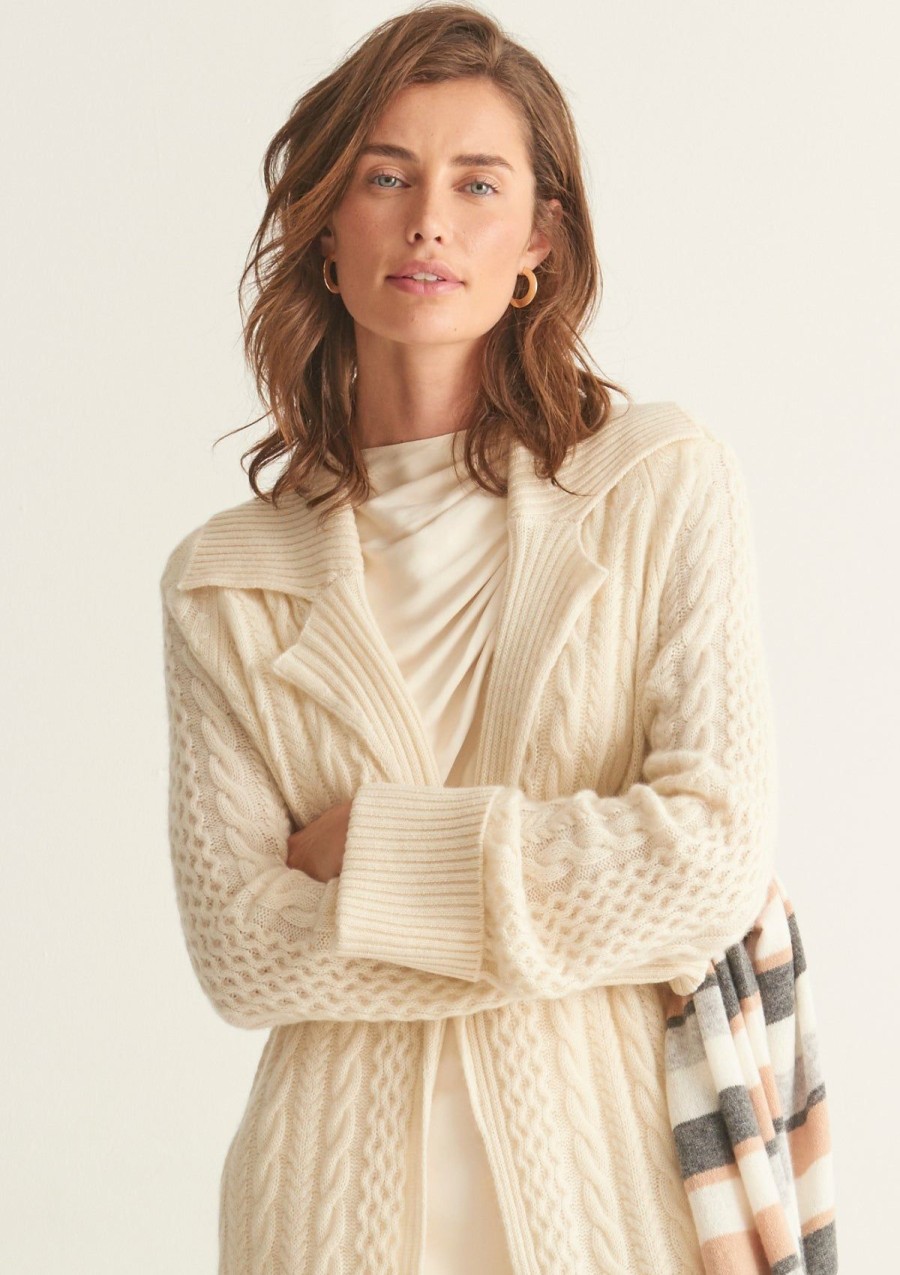 Women Loop Cashmere | Cashmere Cable Coatigan In Natural White