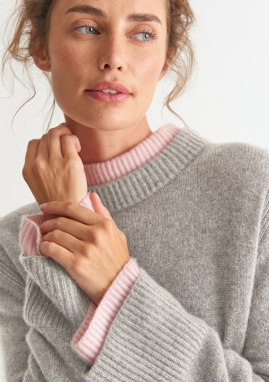 Women Loop Cashmere | Cropped Cashmere Sweatshirt In Foggy Grey