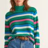 Women Loop Cashmere | Cropped Polo Neck Sweater In Green Stripe