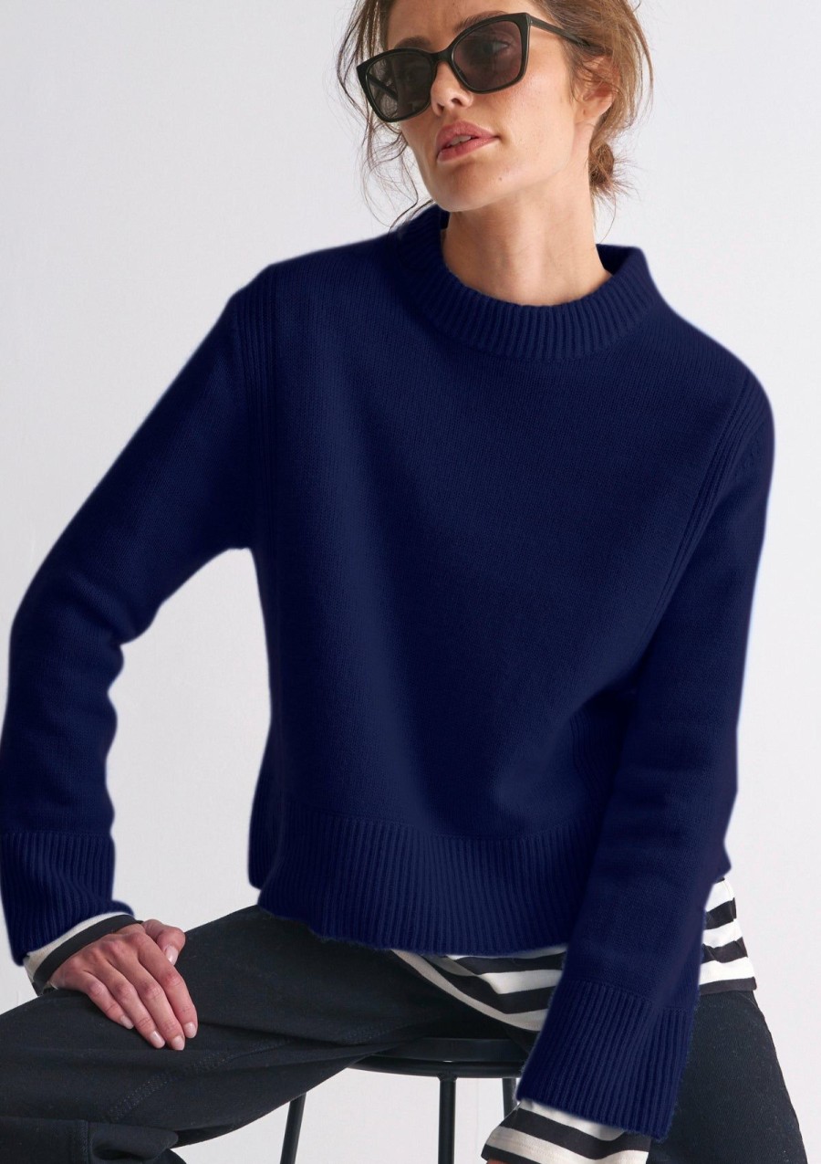 Women Loop Cashmere | Cropped Cashmere Sweatshirt In Midnight Blue