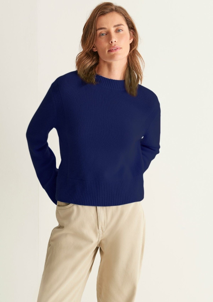 Women Loop Cashmere | Cropped Cashmere Sweatshirt In Midnight Blue