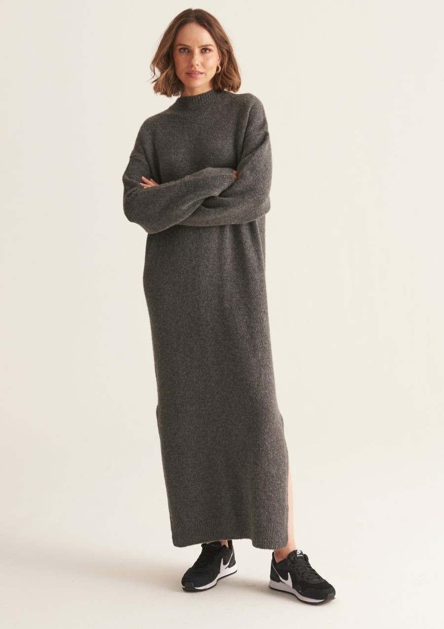 Women Loop Cashmere | Cashmere Dress In Pewter Grey