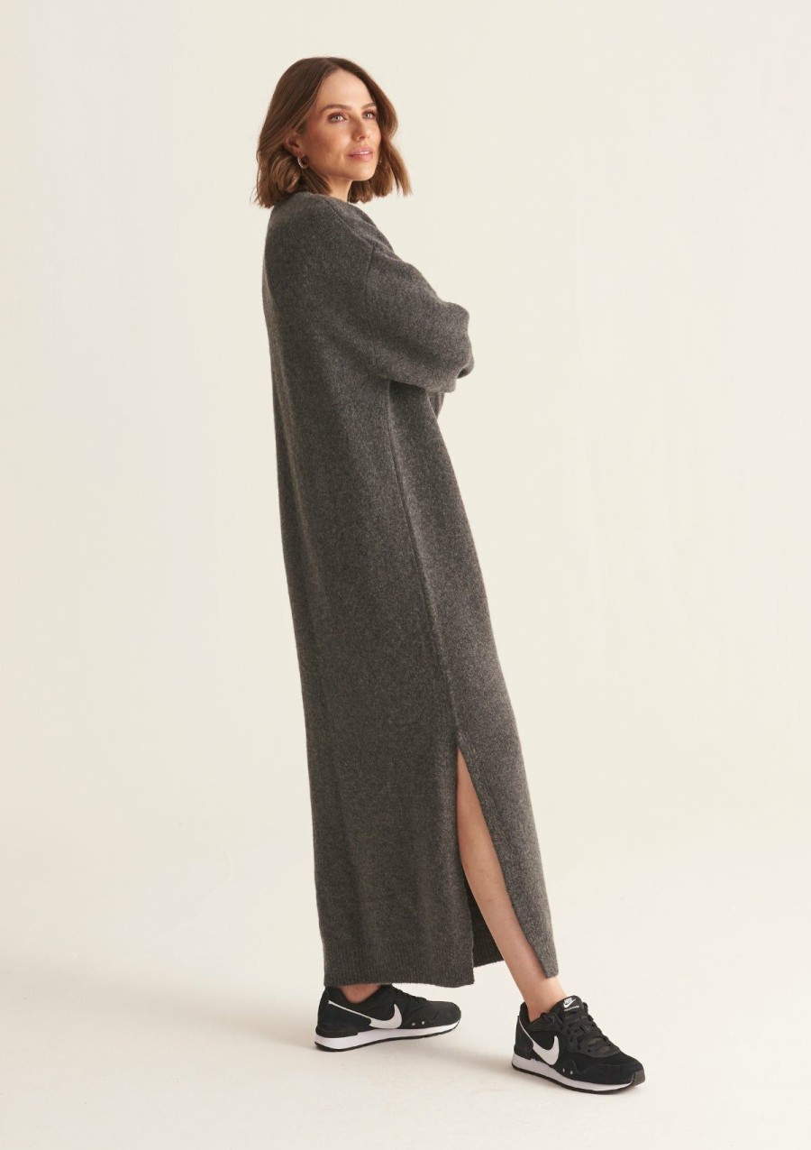 Women Loop Cashmere | Cashmere Dress In Pewter Grey