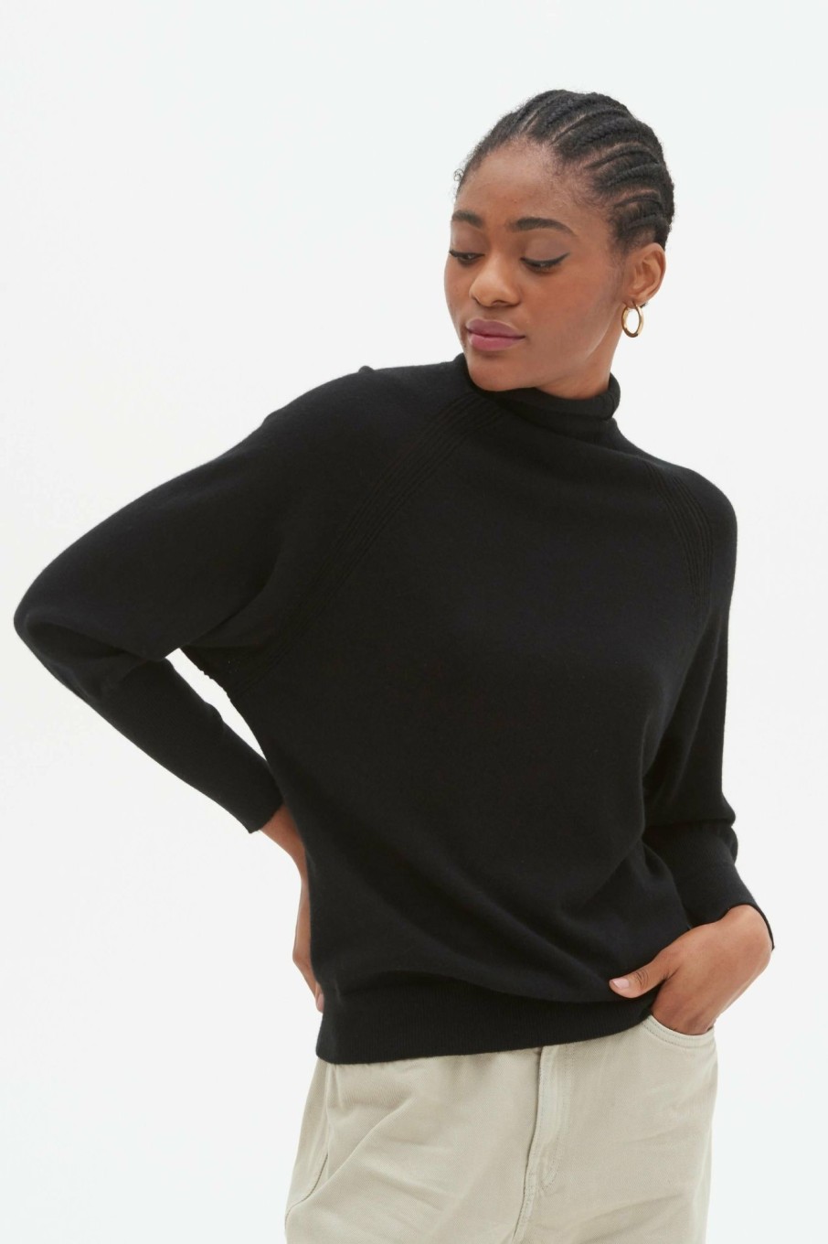 Women Loop Cashmere | Lofty Cashmere Batwing Sweater In Black