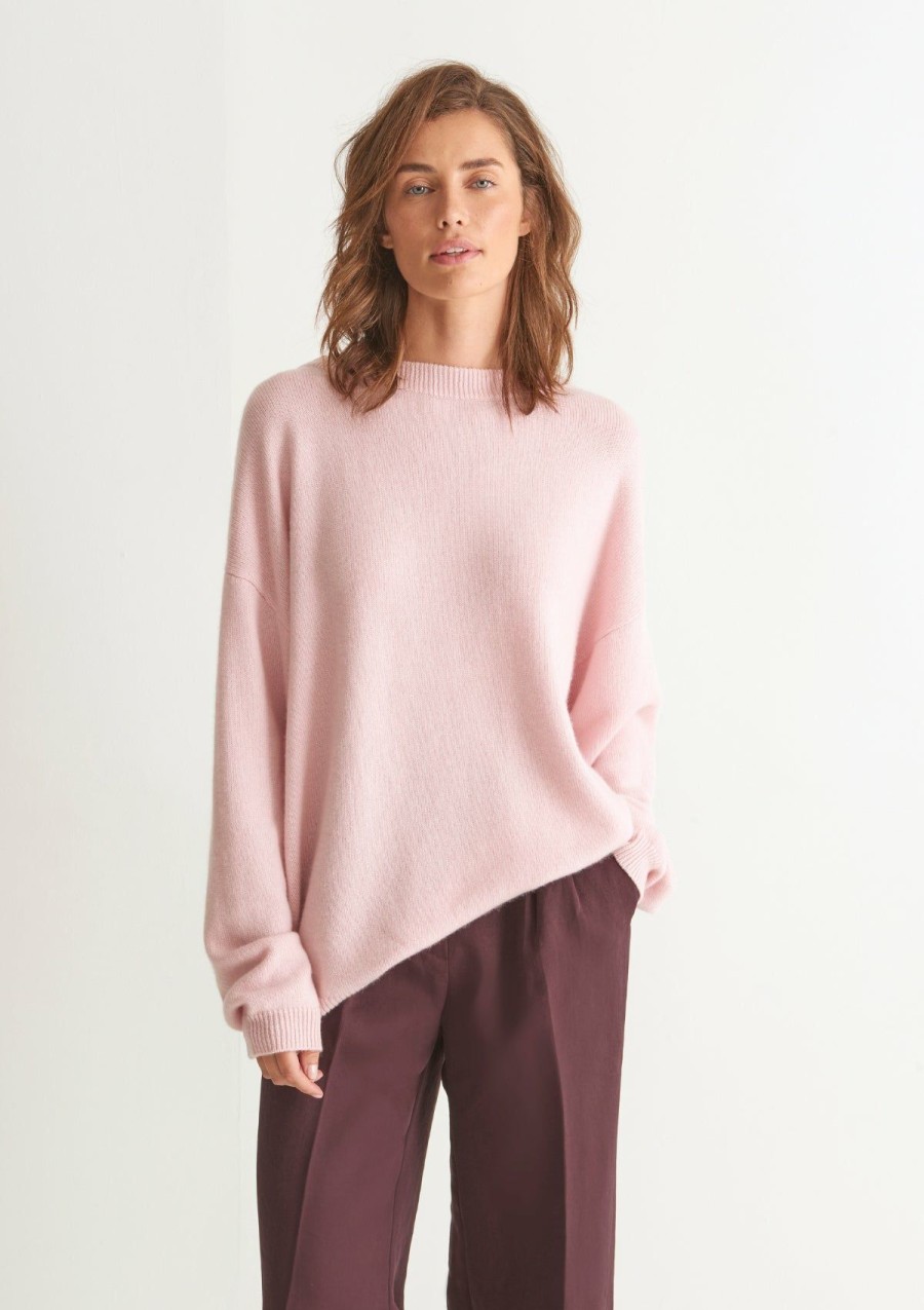 Women Loop Cashmere | Lofty Oversized Crew Neck Sweater In Pixie Pink