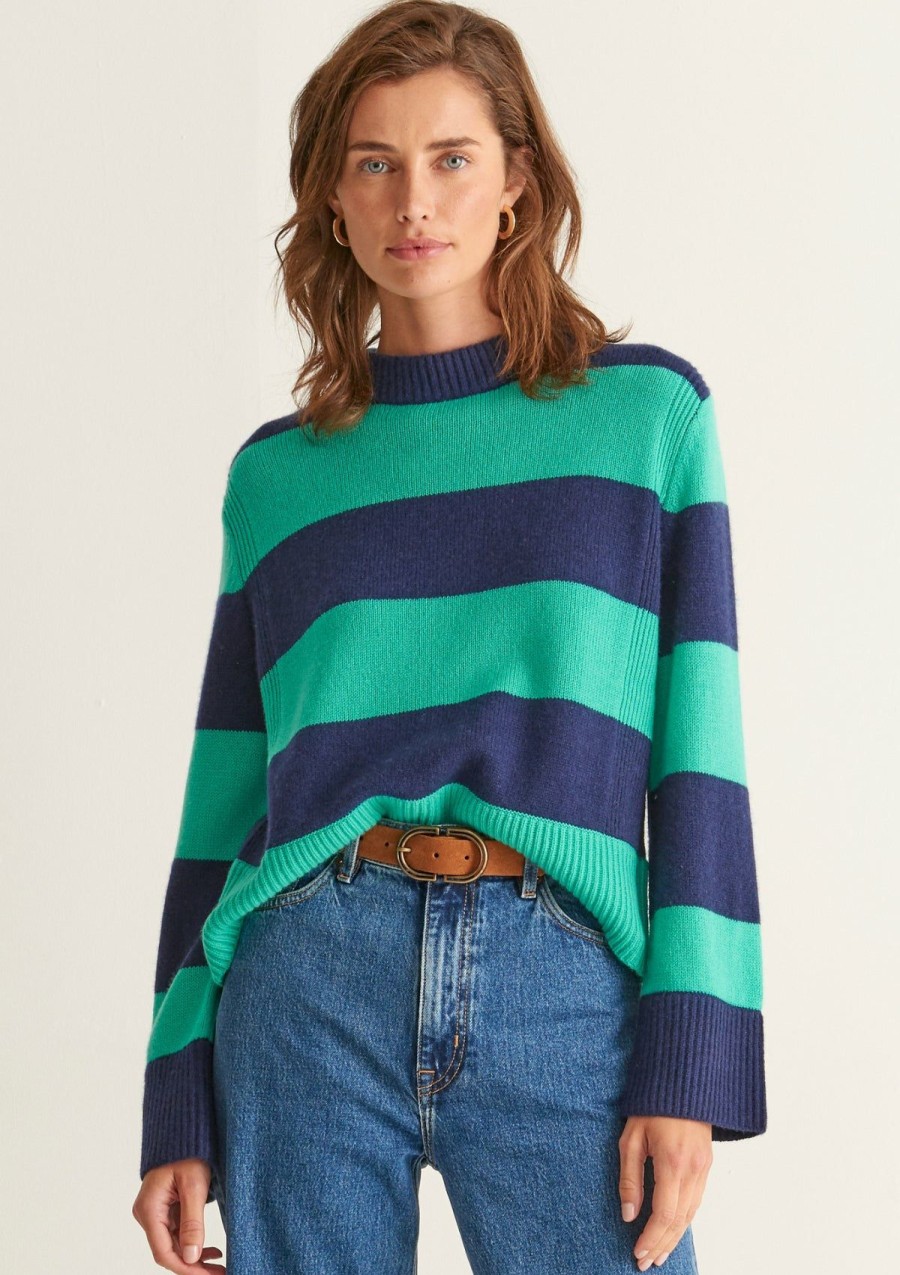 Women Loop Cashmere | Cropped Cashmere Sweatshirt In Blue Stripe