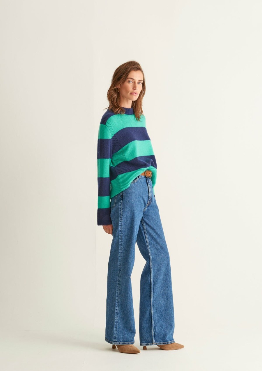 Women Loop Cashmere | Cropped Cashmere Sweatshirt In Blue Stripe