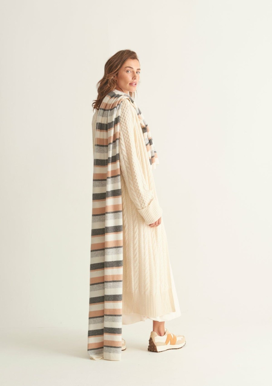 Accessories Loop Cashmere | Cashmere Lofty Blanket Scarf In Natural Stripe