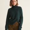 Women Loop Cashmere | Ribbed Trim Polo Sweater In Bottle Green