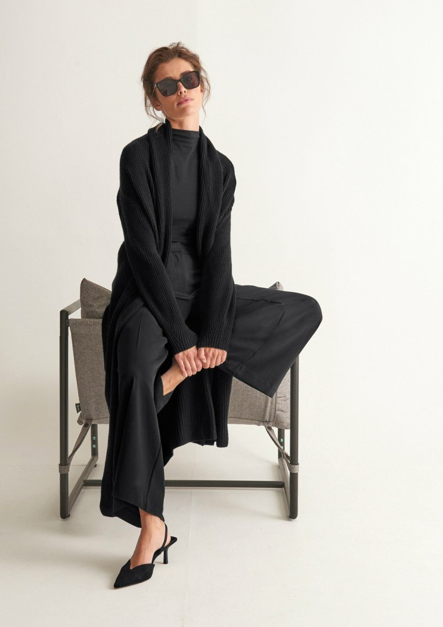 Women Loop Cashmere | Ribbed Cashmere Coatigan In Black