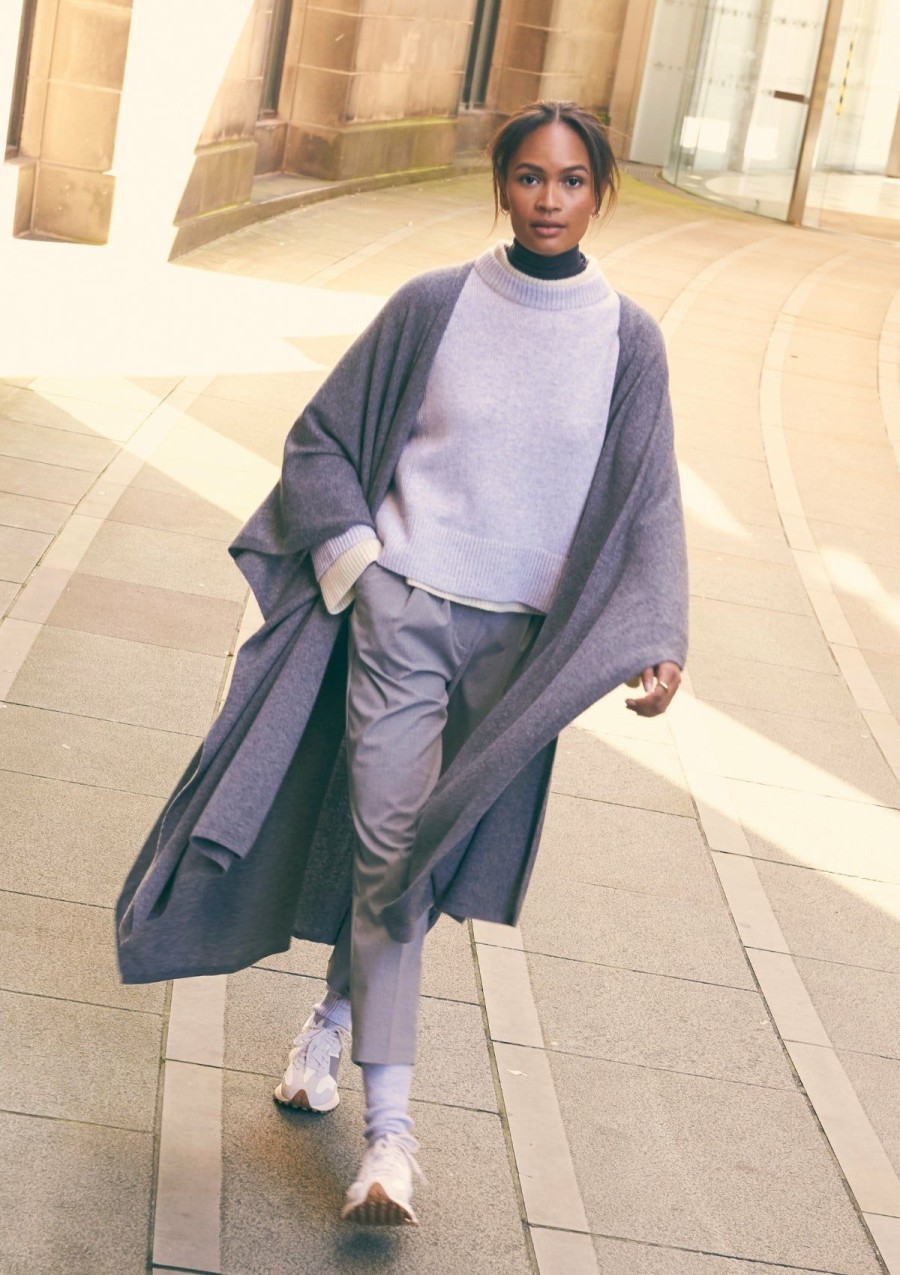 Women Loop Cashmere | Oversized Cashmere Cape In Pewter Grey