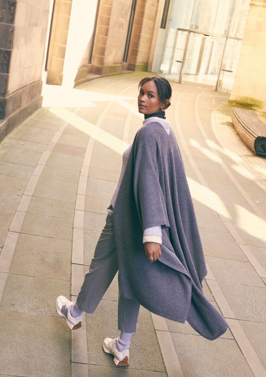 Women Loop Cashmere | Oversized Cashmere Cape In Pewter Grey