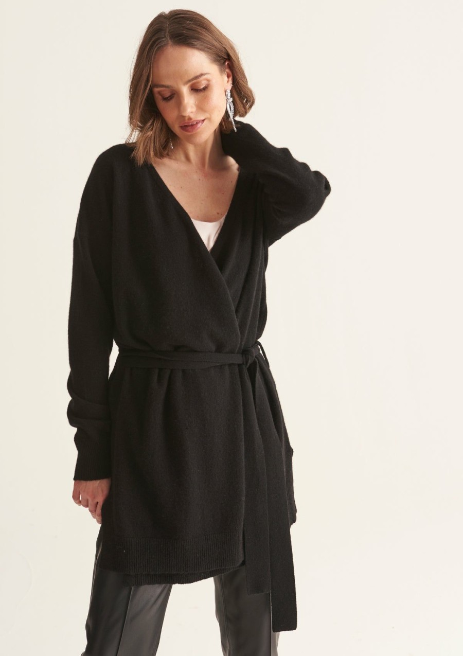 Women Loop Cashmere | Cashmere Wrap Cardigan In Black