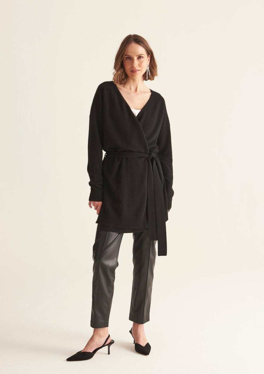 Women Loop Cashmere | Cashmere Wrap Cardigan In Black